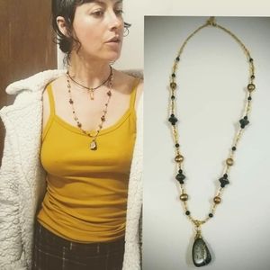 Golden Sheen Obsidian with Pearls